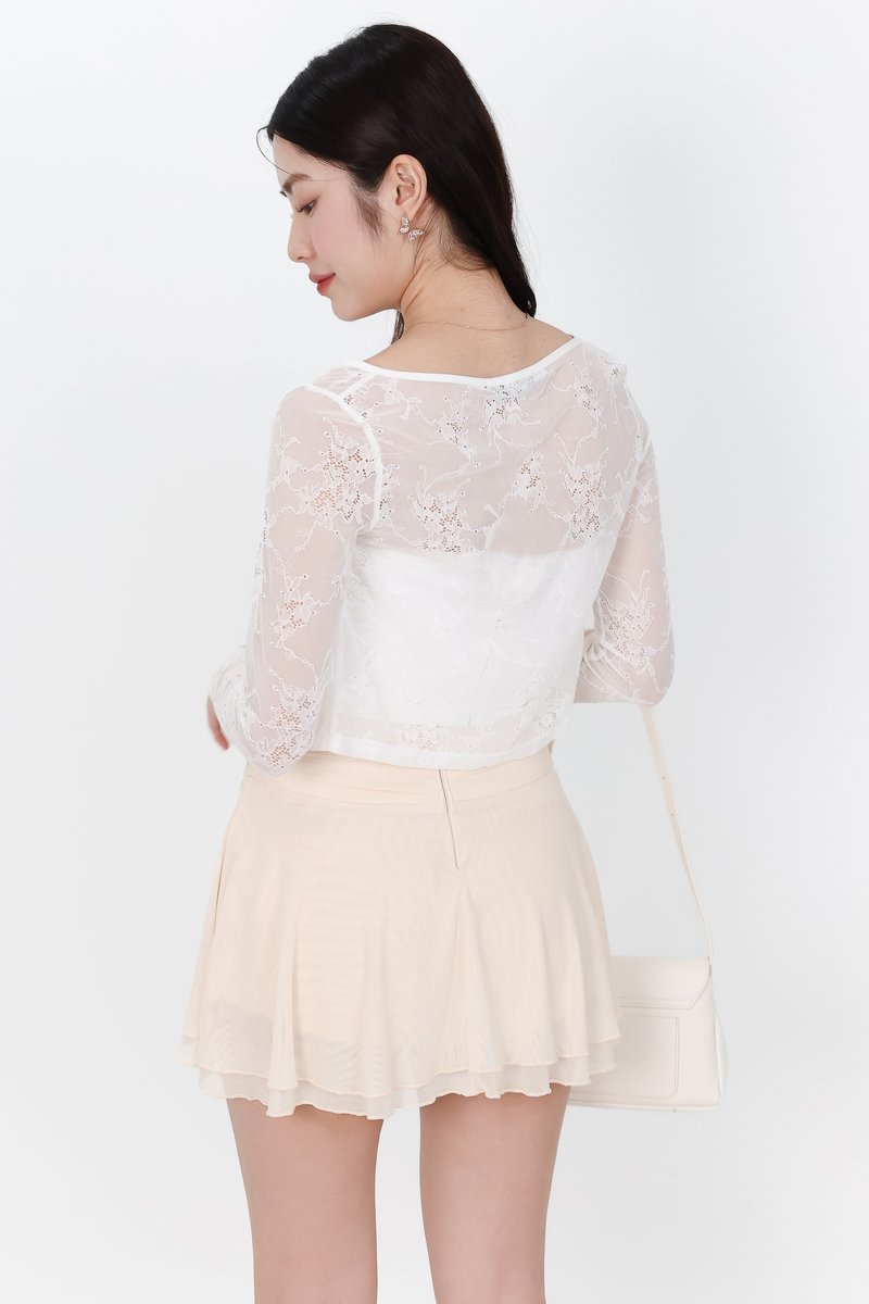 Lynn Lace Cardigan Top Set in White
