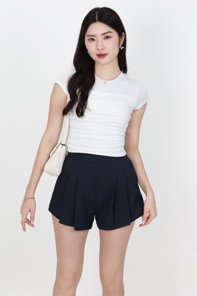 Paxie Pleated Highwaist Shorts in Midnight Steel