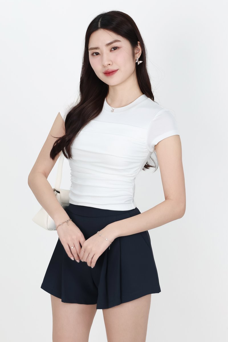 Bera Basic Ruched Tee in White