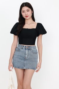 Pamela Pleated Puffy Sleeved Top in Black