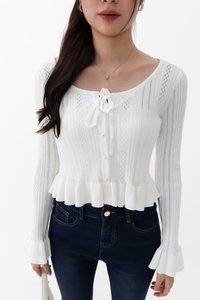 BACKORDER | Phelia Pointelle Knit Cardigan Top in White