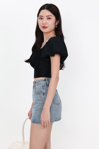Pamela Pleated Puffy Sleeved Top in Black