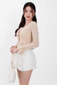 Phelia Pointelle Knit Cardigan Top in Nude Beige
