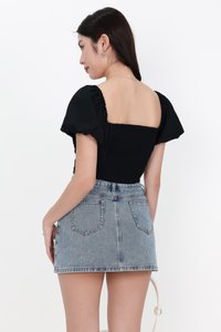 Pamela Pleated Puffy Sleeved Top in Black