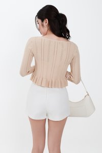 Phelia Pointelle Knit Cardigan Top in Nude Beige