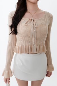 Phelia Pointelle Knit Cardigan Top in Nude Beige