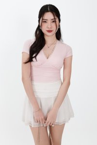 Lenna Lace Trim Tee in Light Cool Pink