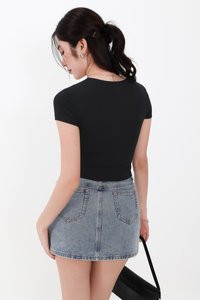 Lenna Lace Trim Tee in Black