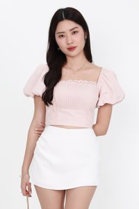 Pamela Pleated Puffy Sleeved Top in Light Pink