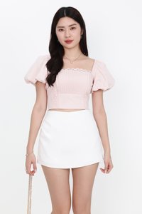 Pamela Pleated Puffy Sleeved Top in Light Pink