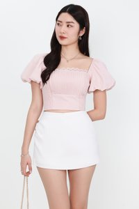 Pamela Pleated Puffy Sleeved Top in Light Pink