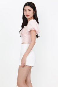 Pamela Pleated Puffy Sleeved Top in Light Pink