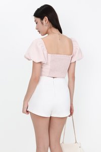 Pamela Pleated Puffy Sleeved Top in Light Pink