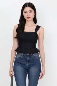 Pam Pleated Peplum Two Way Top in Black