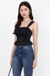 Pam Pleated Peplum Two Way Top in Black