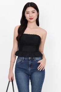 Pam Pleated Peplum Two Way Top in Black