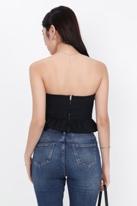 Pam Pleated Peplum Two Way Top in Black