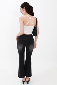 Fae Fit &amp; Flare Denim Jeans V2 in Black Wash ( Petite Length )