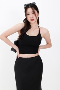 Rena Ruched Halter Top in Black