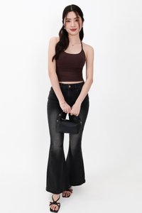 BACKORDER | Rena Ruched Halter Top in Dark Brown