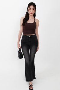BACKORDER | Rena Ruched Halter Top in Dark Brown