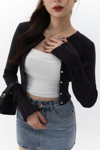 Briella Button Up Knit Cardigan in Dark Grey Mauve Briella Button Up Knit Cardigan in Dark Grey Mauve