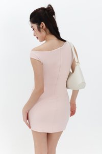 Olivia One Shoulder Ruched Mini Dress V2 in Pink
