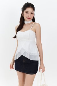 Maisie Mesh Babydoll Top with Sash in White