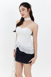 Maisie Mesh Babydoll Top with Sash in White