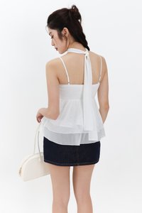 Maisie Mesh Babydoll Top with Sash in White