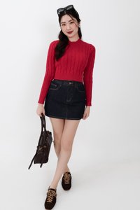 Christa Cable Knit Sweater in Red