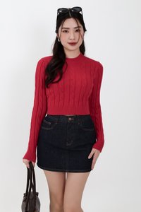 Christa Cable Knit Sweater in Red