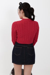 Christa Cable Knit Sweater in Red