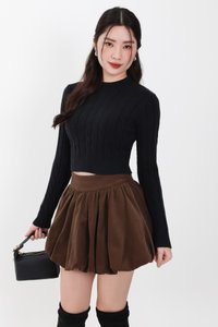 Clarie Corduroy Bubble Skorts in Cool Dark Brown