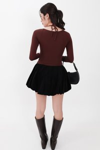 BACKORDER | Helena Halter Long Sleeve Top in Dark Chocolate Brown