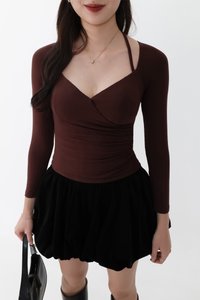 DEFECT | Helena Halter Long Sleeve Top in Dark Chocolate Brown in S DEFECT | Helena Halter Long Sleeve Top in Dark Chocolate Brown in S