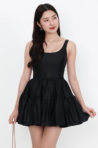 Tiffy Tiered Romper Dress in Black