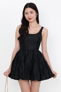 Tiffy Tiered Romper Dress in Black