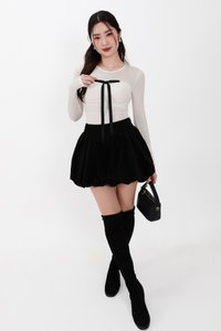 Hazelle Half Sheer Long Sleeve Tee in Cream White