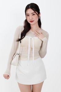 Hazelle Half Sheer Long Sleeve Tee in Light Cream Yellow