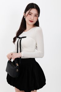 Hazelle Half Sheer Long Sleeve Tee in Cream White