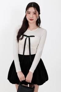 Hazelle Half Sheer Long Sleeve Tee in Cream White