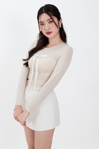 Hazelle Half Sheer Long Sleeve Tee in Light Cream Yellow