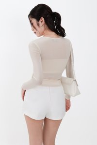 Hazelle Half Sheer Long Sleeve Tee in Light Cream Yellow