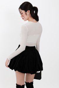 Hazelle Half Sheer Long Sleeve Tee in Cream White