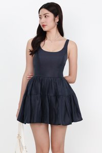 Tiffy Tiered Romper Dress in Midnight