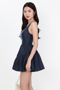 Tiffy Tiered Romper Dress in Midnight