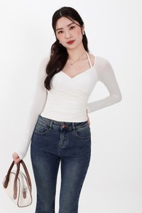 Helena Halter Long Sleeve Top in White