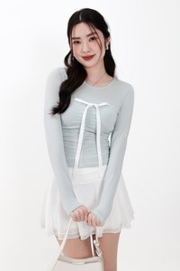 Hazelle Half Sheer Long Sleeve Tee in Soft Mint