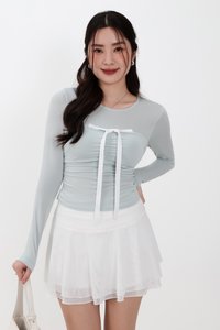 Hazelle Half Sheer Long Sleeve Tee in Soft Mint